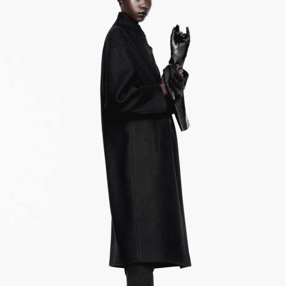 Zara Black Wool Blend High Collar Coat - Picture 9 of 11